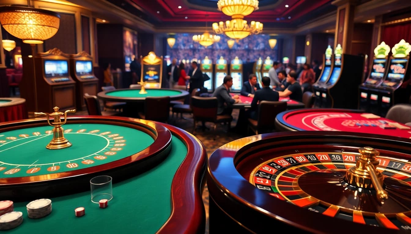 Players betting at tables featuring 7m cn-themed casino games with high-stakes excitement.