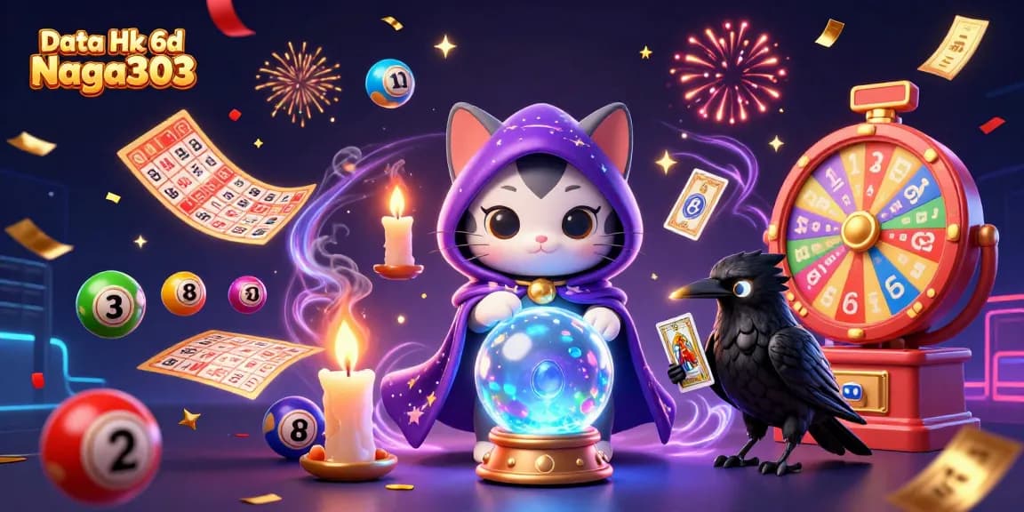 Engage with Data Hk 6d Naga303 through spirited lottery fun with vibrant characters and energetic illustration.