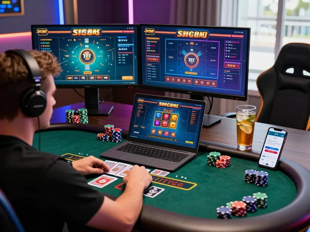 Player engaged in live blackjack at SC88 com with colorful chips and modern setup.