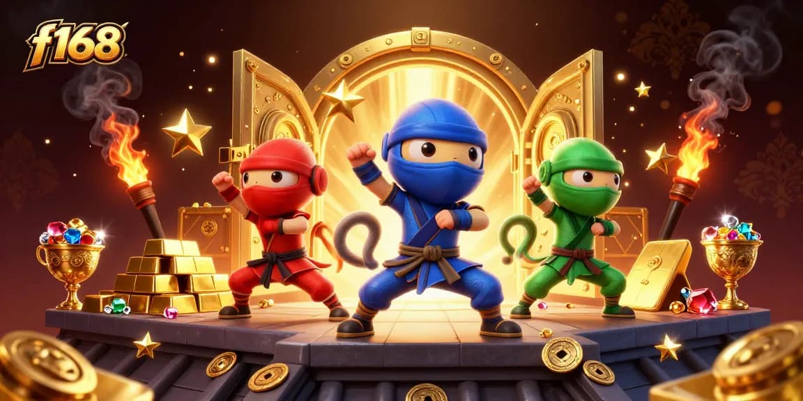 Watch the ninja chameleon team unleash vibrant action in a dynamic f168 casino scene filled with treasures.