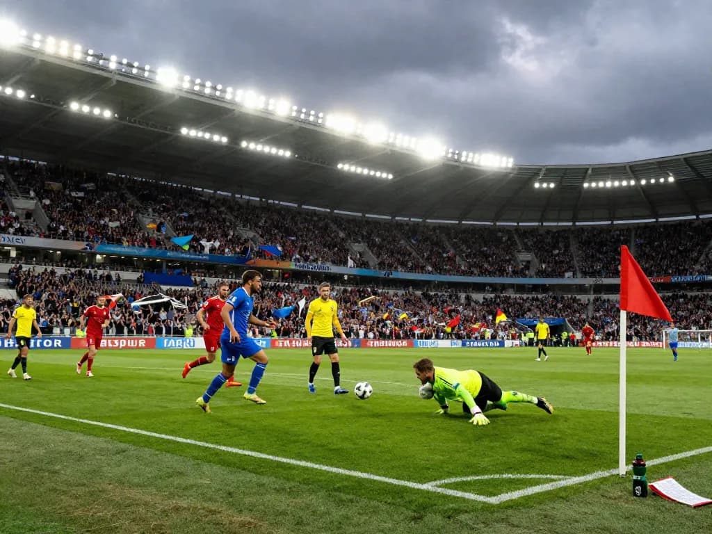 A thrilling football match showcasing athletes in action, emphasizing the energy and excitement of ฟุตบอล.