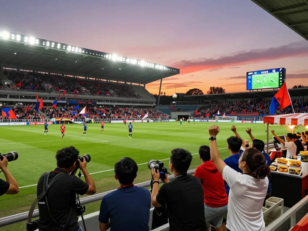 Exciting football match scene showcasing live ผลบอล action with enthusiastic fans and players in motion.