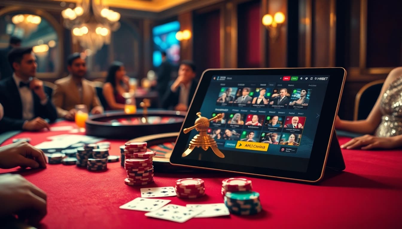 Experience excitement at NHÀ CÁI HBBET with luxurious casino elements, vibrant poker chips, and roulette.