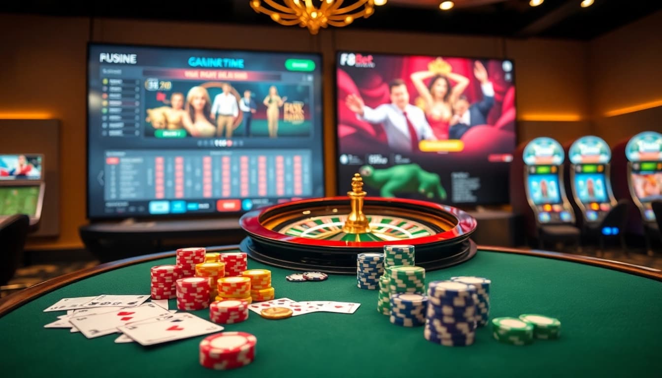 Experience the thrill of f8 bet at a luxury casino filled with vibrant gaming elements.