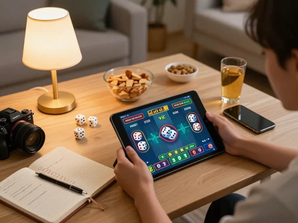 Engaging gameplay on the app tài xỉu online uy tín on a tablet in a cozy home setting, highlighting a dynamic gaming experience.