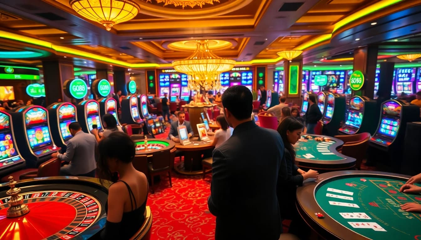 Engaging players enjoying their time at Nhà Cái GO88 casino tables with vibrant games.