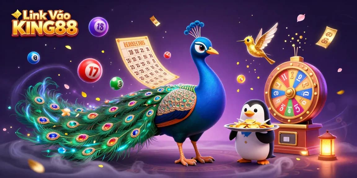 Engage in the exciting world of online gambling with Link Vào KING88 featuring animated characters and casino elements.