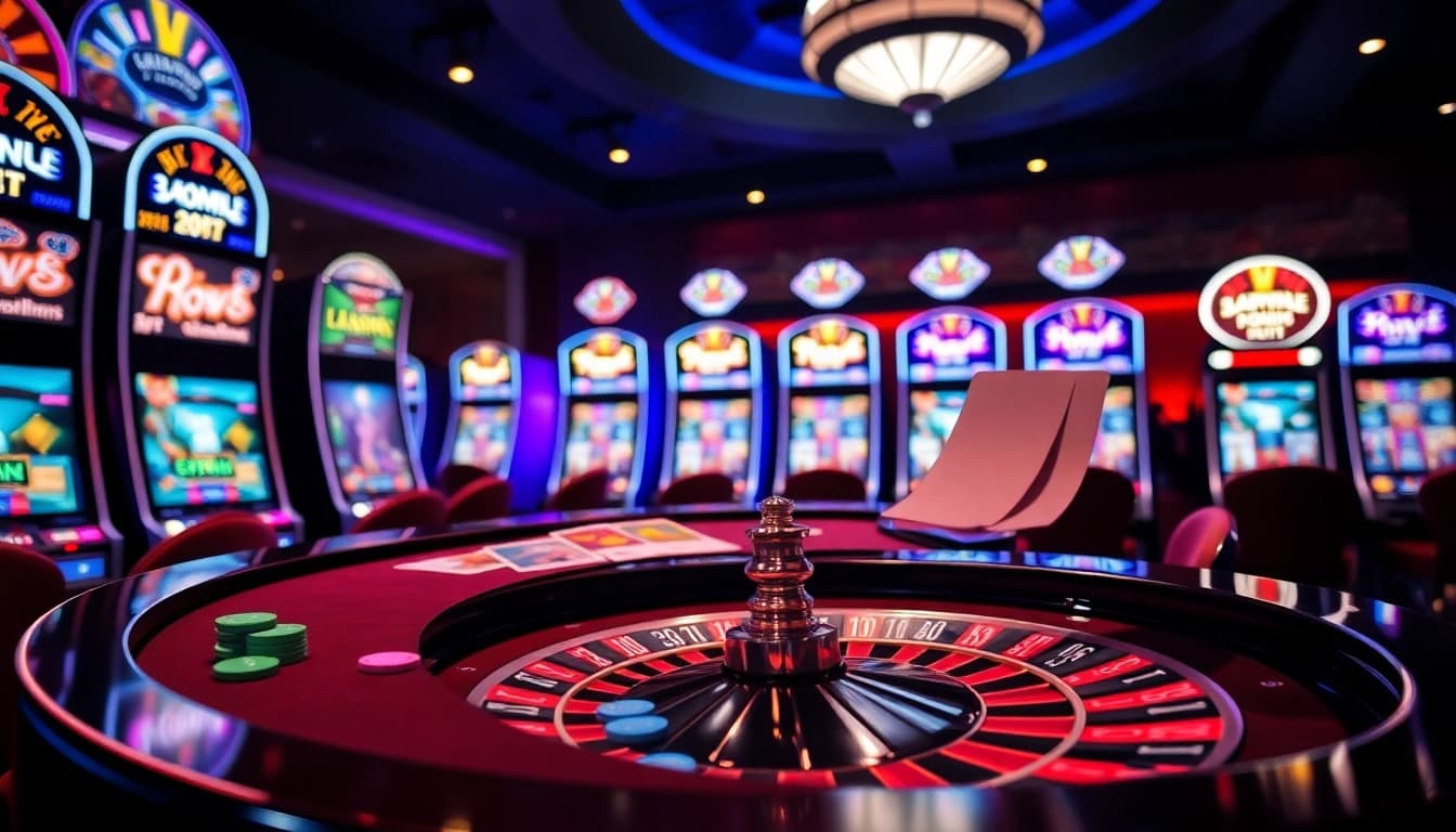Engaging gambling scene showcasing ĐĂNG KÝ HAYWIN with colorful chips and slot machines.