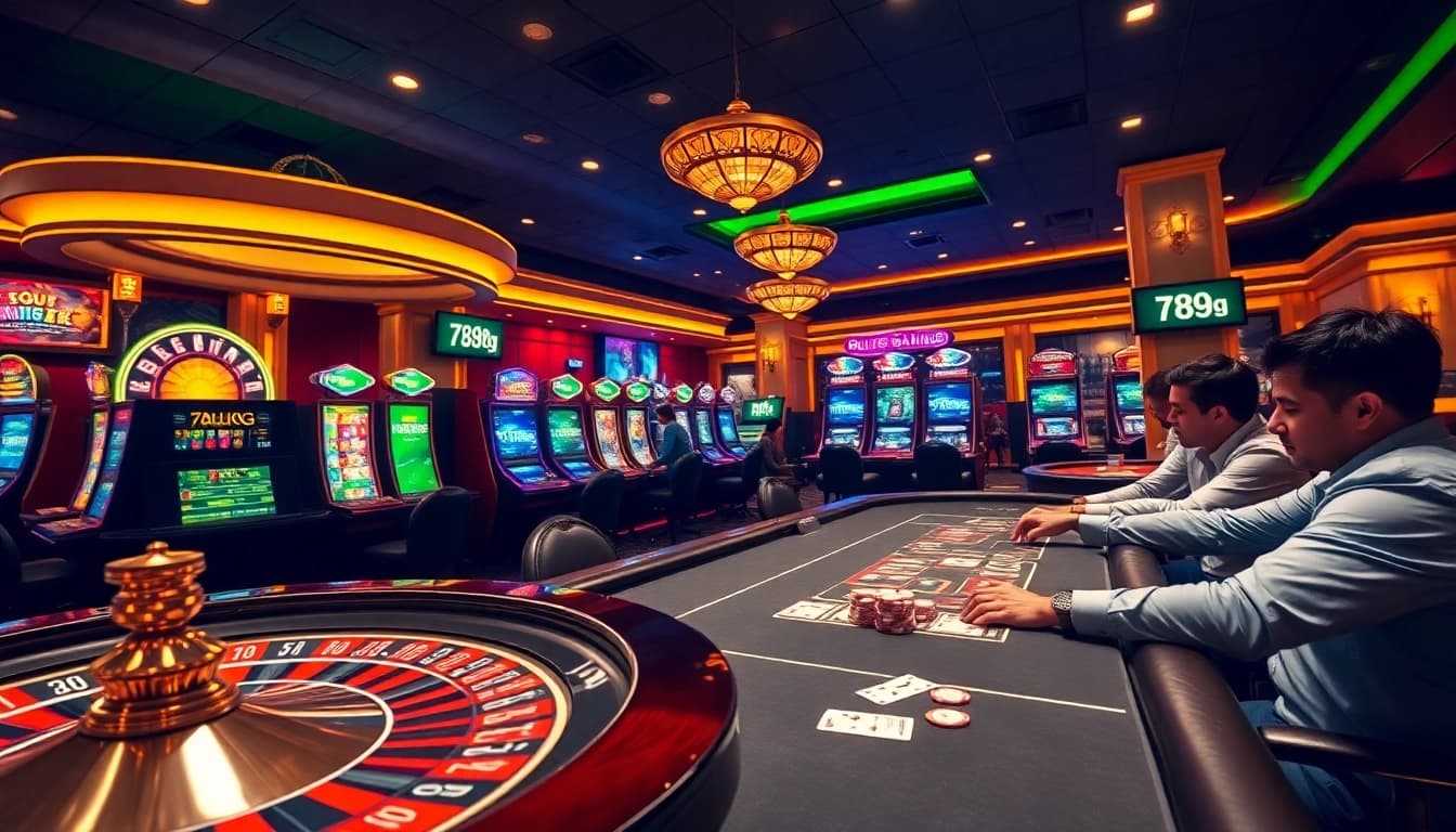 Escena de casino atractiva que muestra la emocionante atmósfera del juego en línea de 789g.