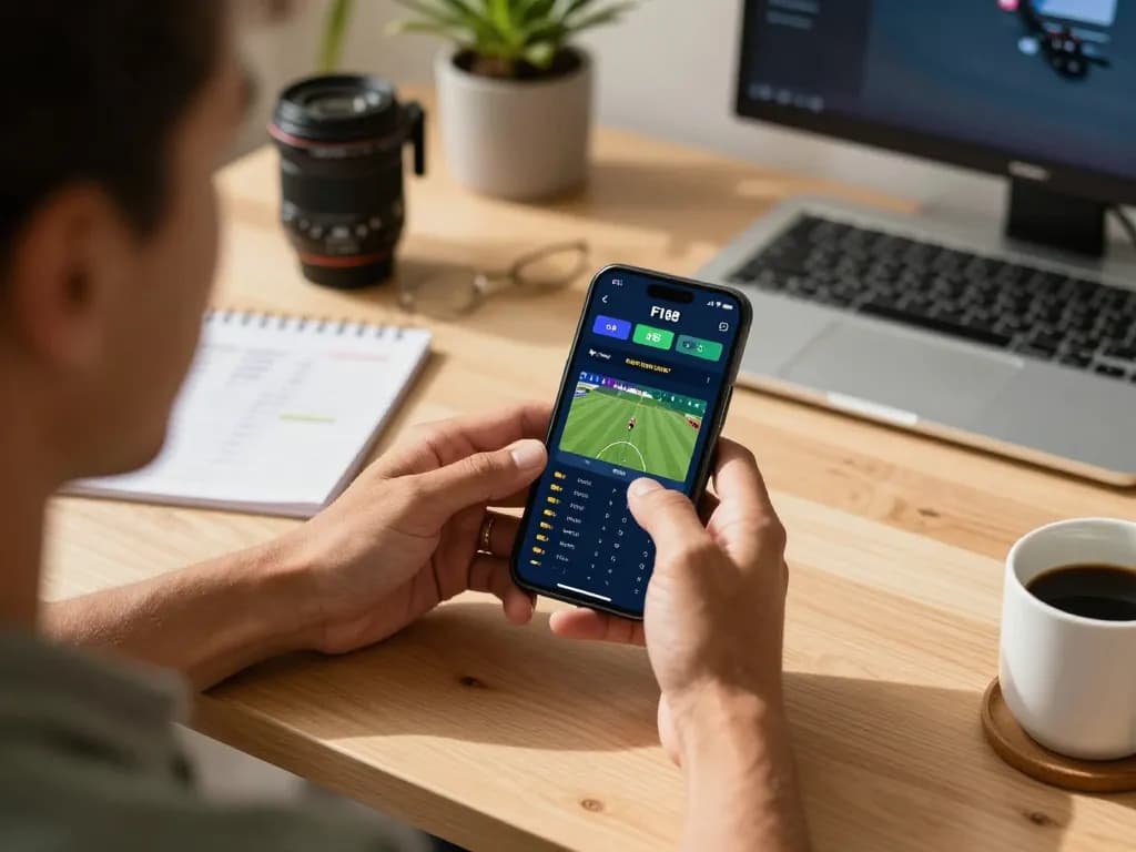 Engaging in F168 online sports betting on smartphone while enjoying a relaxed home setting