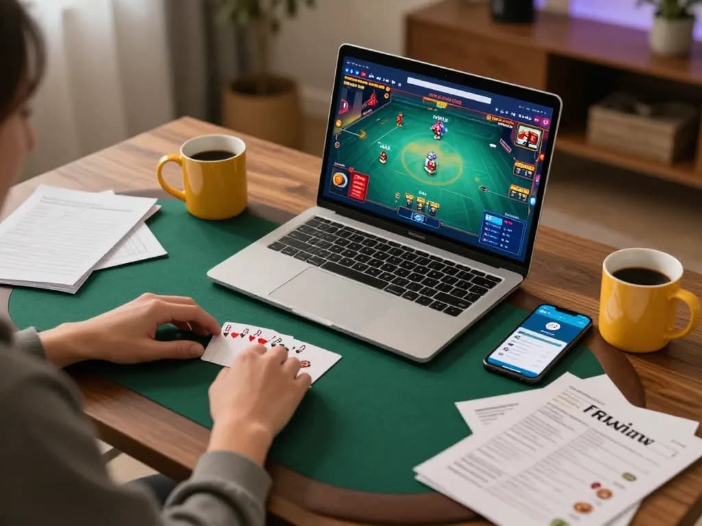 Engaging in a poker game on rikvip app with a cozy home gaming setup