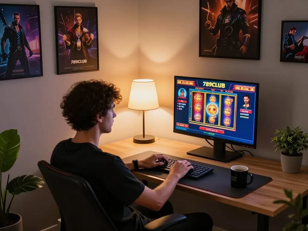 Engaging in vibrant gameplay on 789CLUB with laptop displayed from a cozy gaming setup.