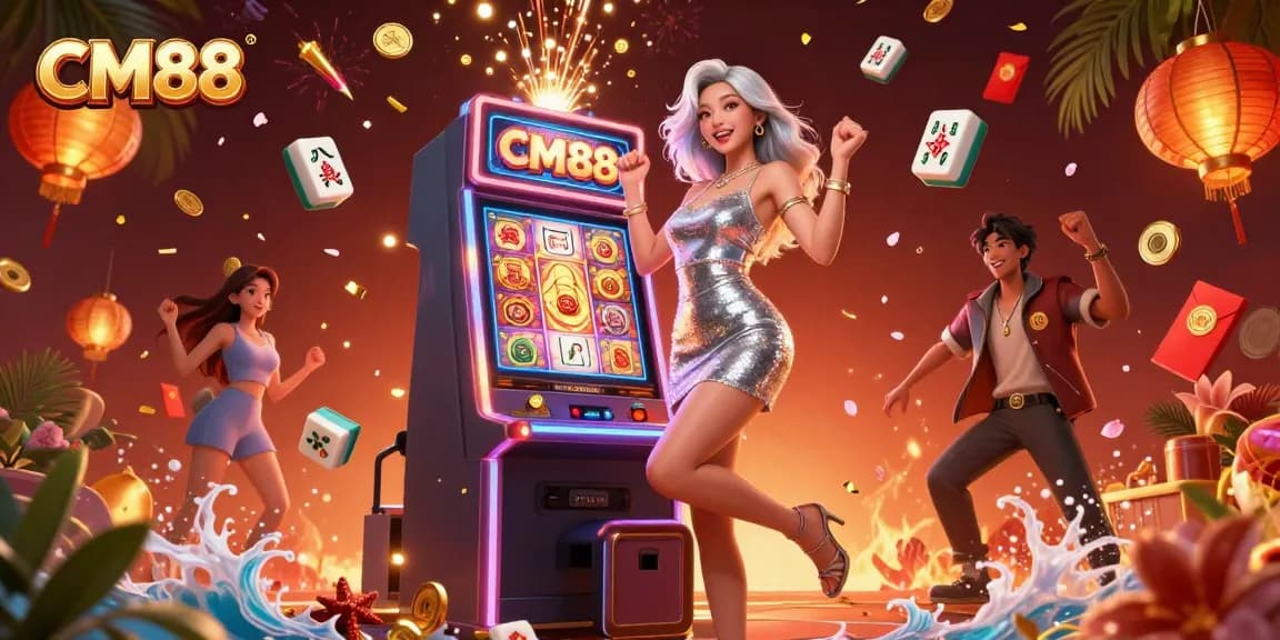 Experience the excitement of CM88 with a joyful player celebrating a jackpot win at the casino.