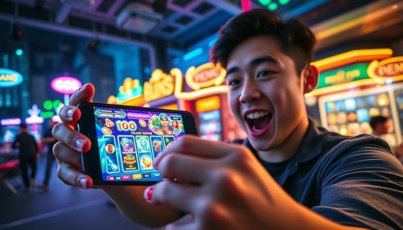GO88 gaming experience with a vibrant smartphone interface showcasing dynamic gameplay and neon ambiance.