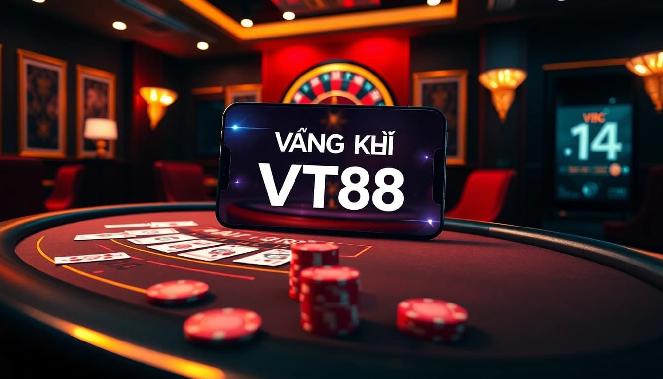 Register for VT88 in a luxurious casino setting with poker chips and roulette wheel.