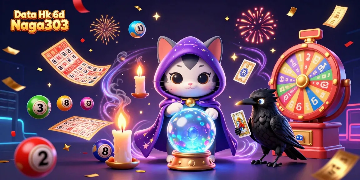Engage with Data Hk 6d Naga303 through spirited lottery fun with vibrant characters and energetic illustration.
