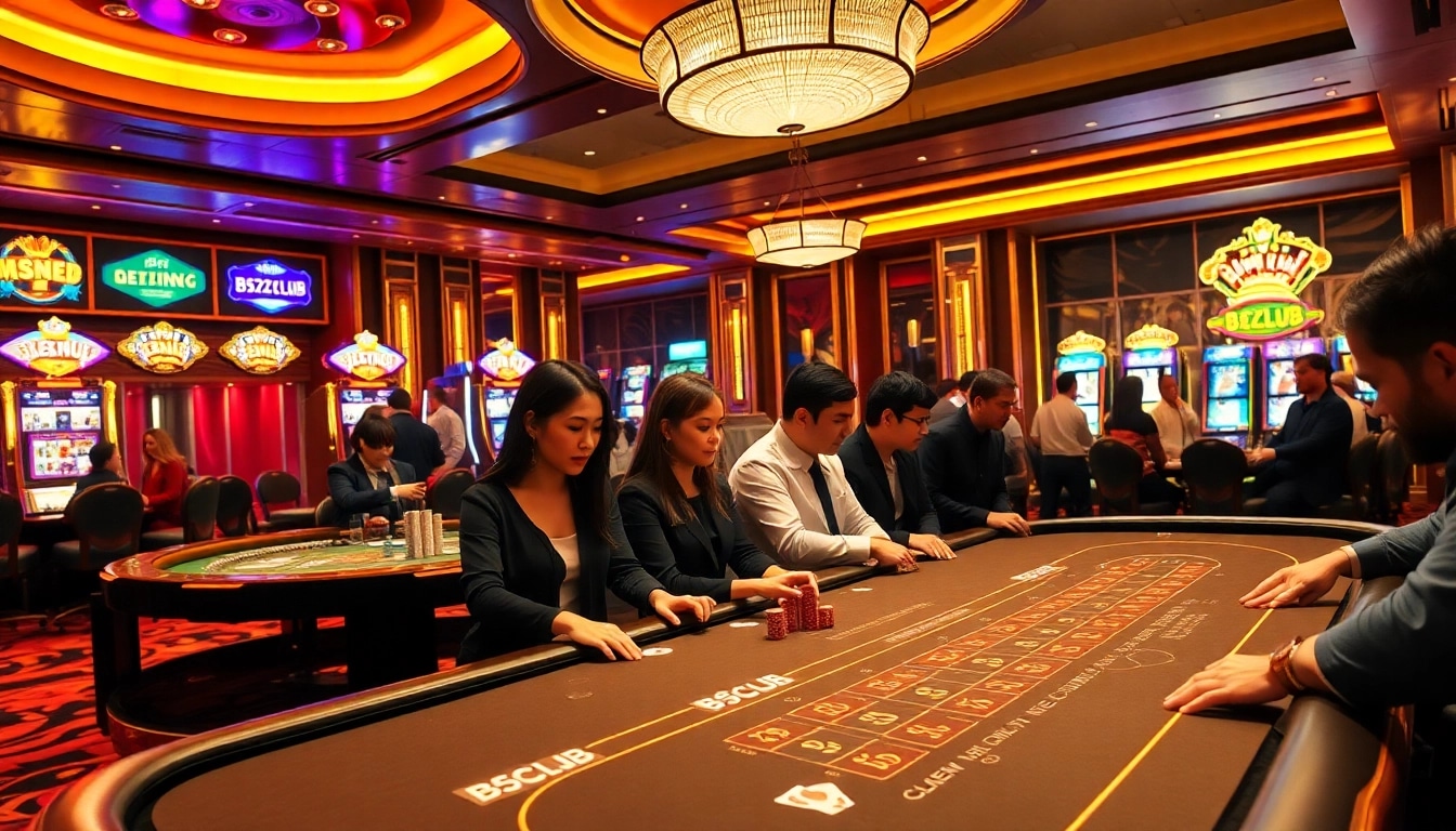 B52CLUB players enjoying an exciting game at a lively casino table with chips and cards.