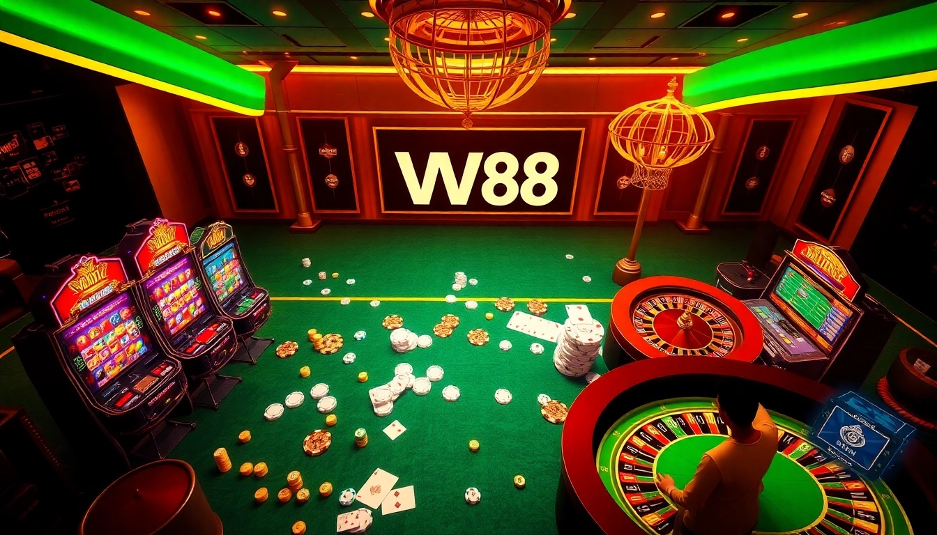 Experience unparalleled excitement at ww88 with vibrant slot machines and poker chips.