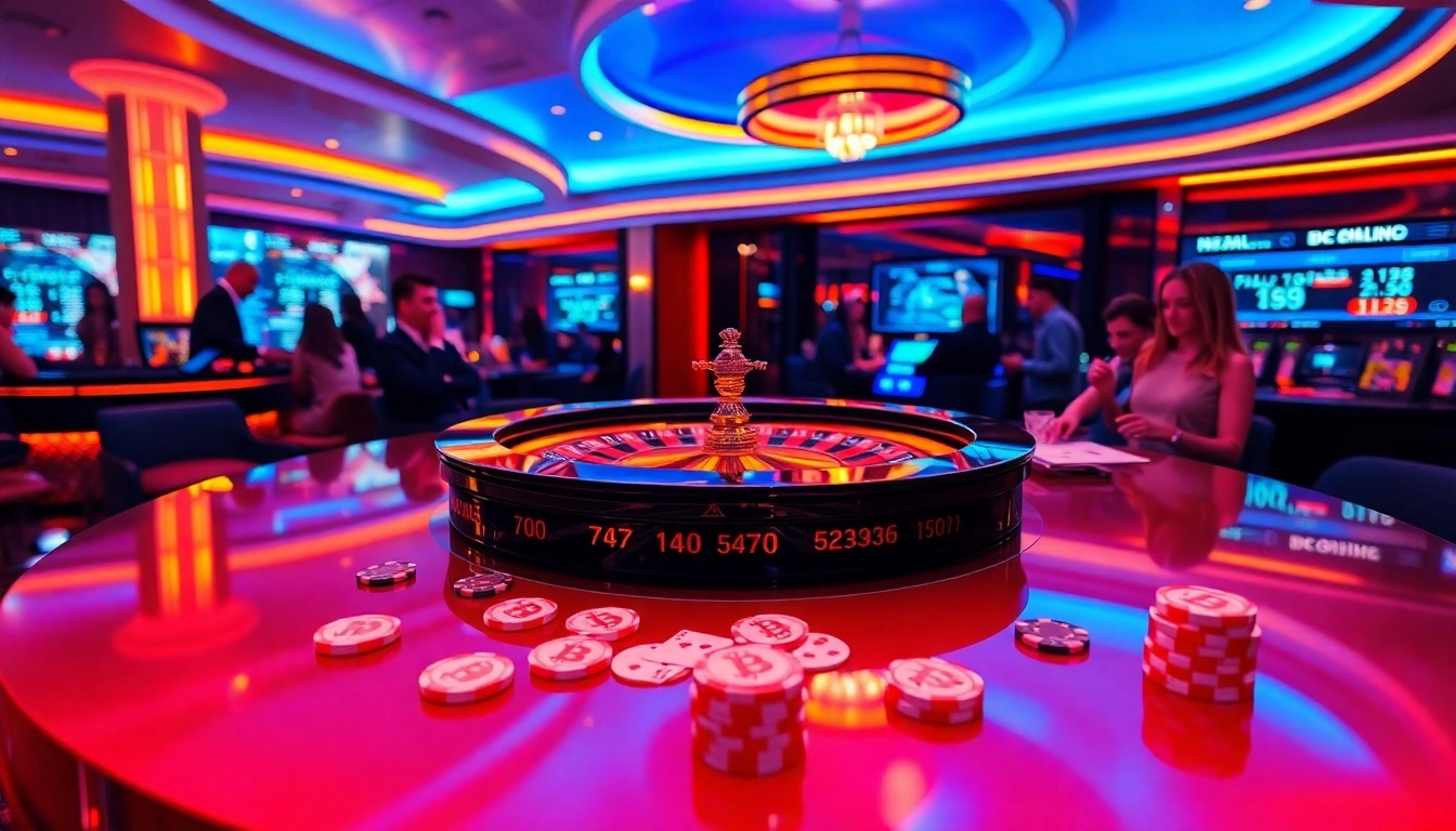 Exciting gameplay at crypto online casinos, highlighting poker action with Bitcoin chips.