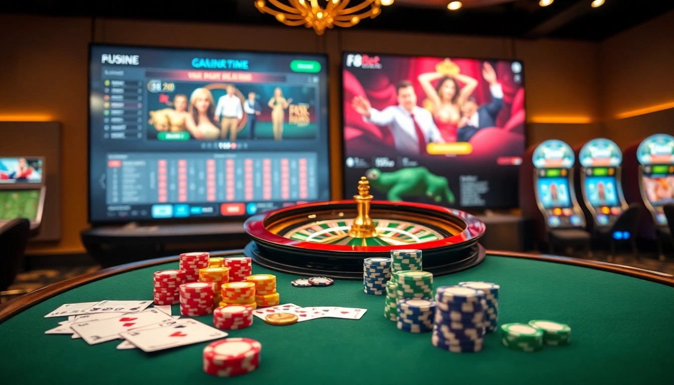 Experience the thrill of f8 bet at a luxury casino filled with vibrant gaming elements.