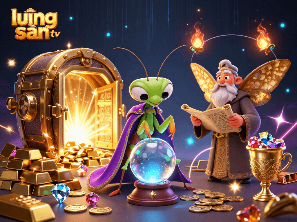 Experience the magic of lương sơn tv with a whimsical fortune teller and librarian in a casino-inspired fantasy world.