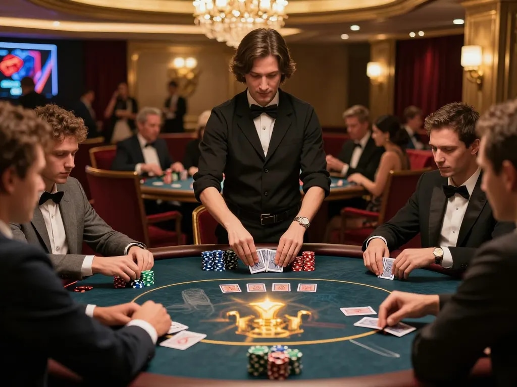 Engaged players at a luxurious poker table in 789club, showcasing strategic gameplay and focused atmosphere.