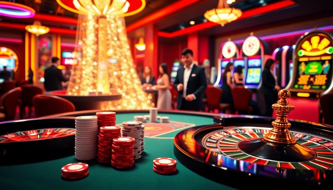 Cổng Game XIN88 showcases thrilling roulette and poker action in a vibrant casino atmosphere.