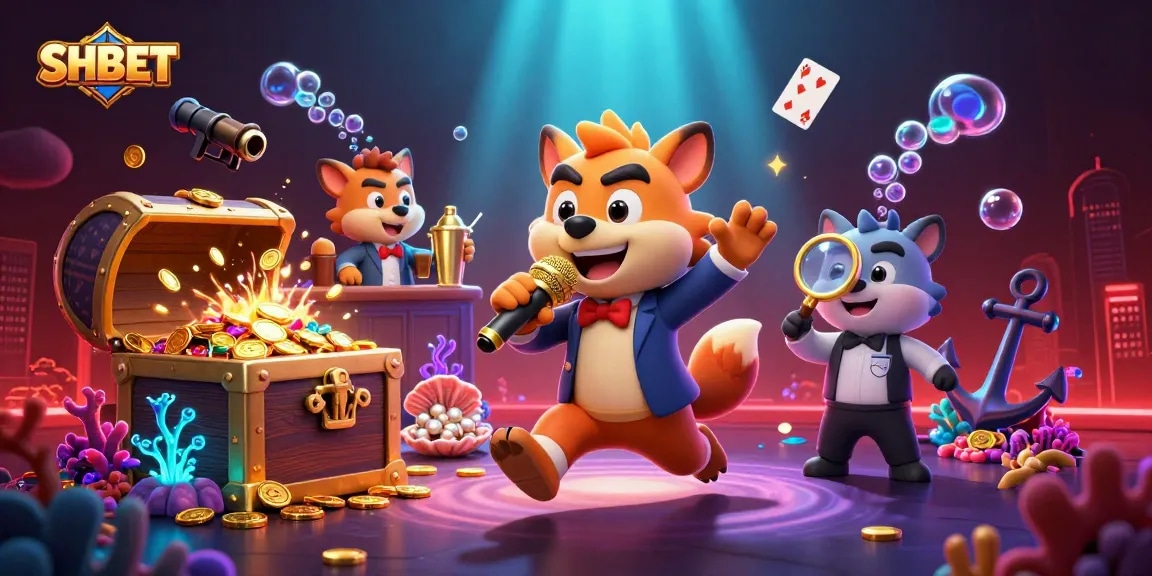Experience the excitement of SHBET with hyenas in a comedic casino setting, surrounded by vibrant gambling elements.
