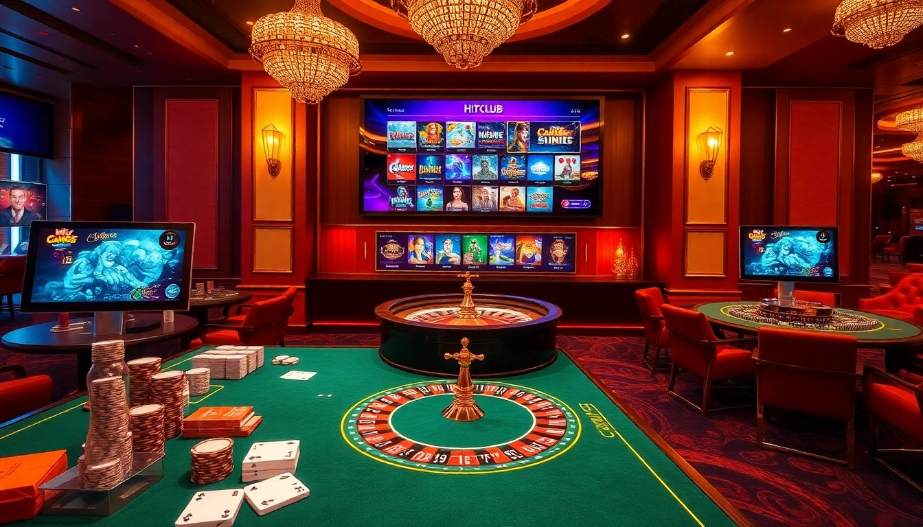 Cổng game Hitclub offering thrilling online gambling with vibrant casino visuals and exciting gaming options.