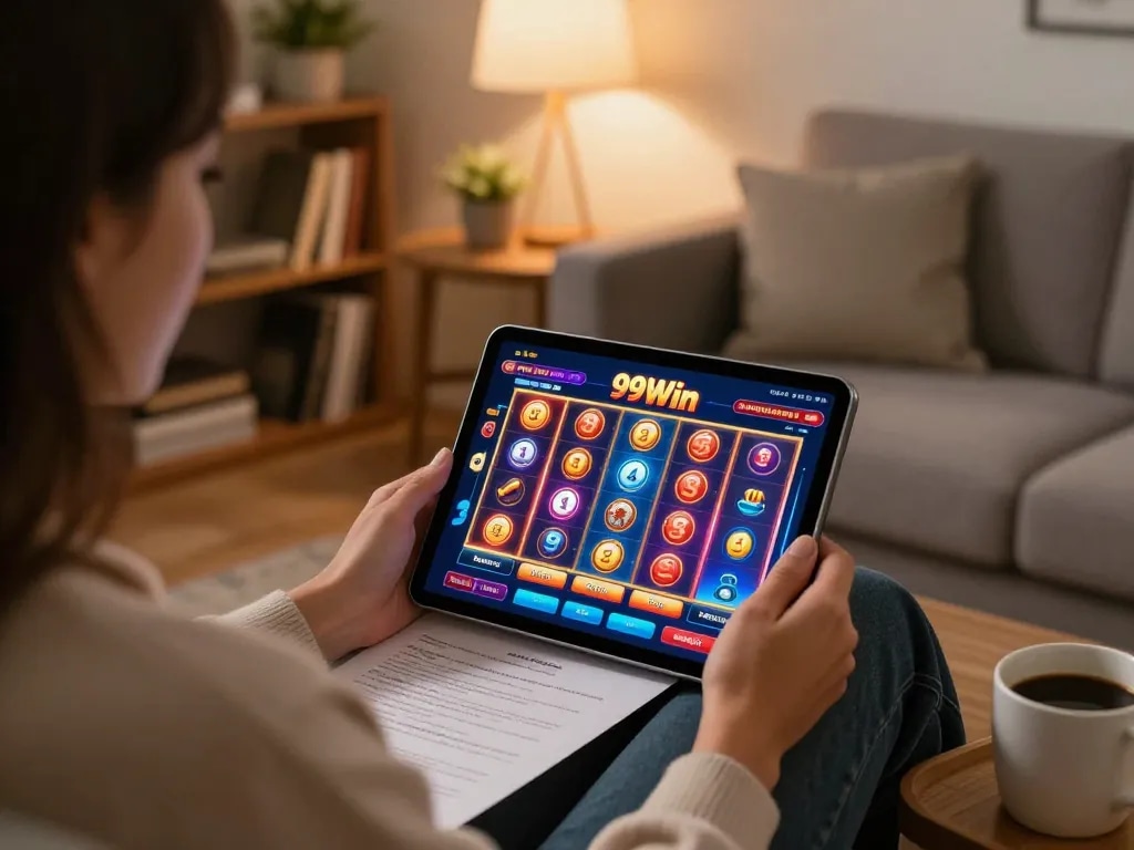 Playing 99Win on a tablet at home, showcasing engaging online gaming experience