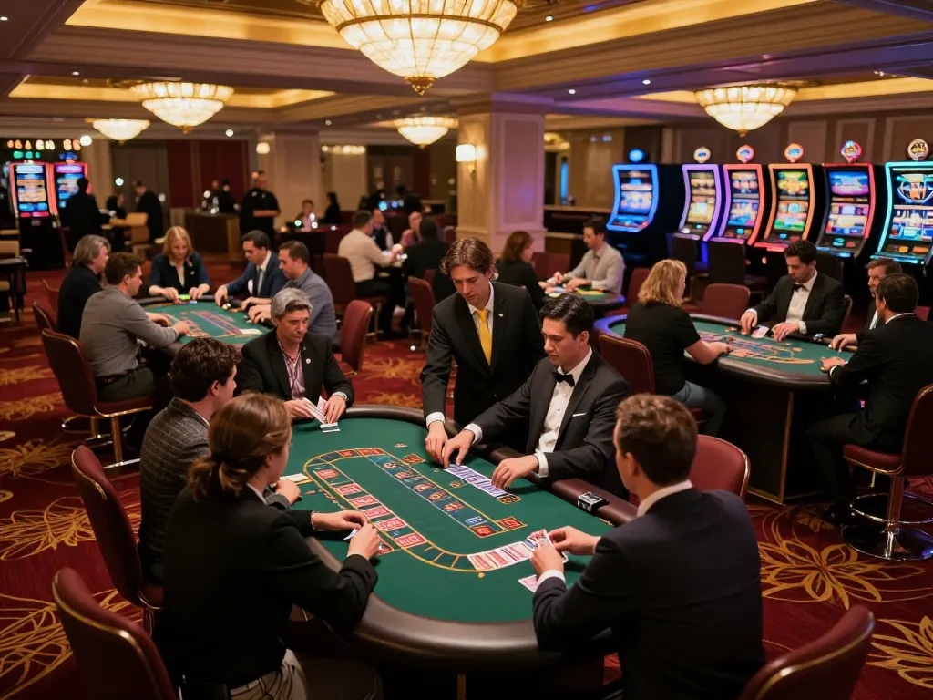 Players engaging in an exciting round of blackjack at QQ888, showcasing intense gameplay and casino ambiance.