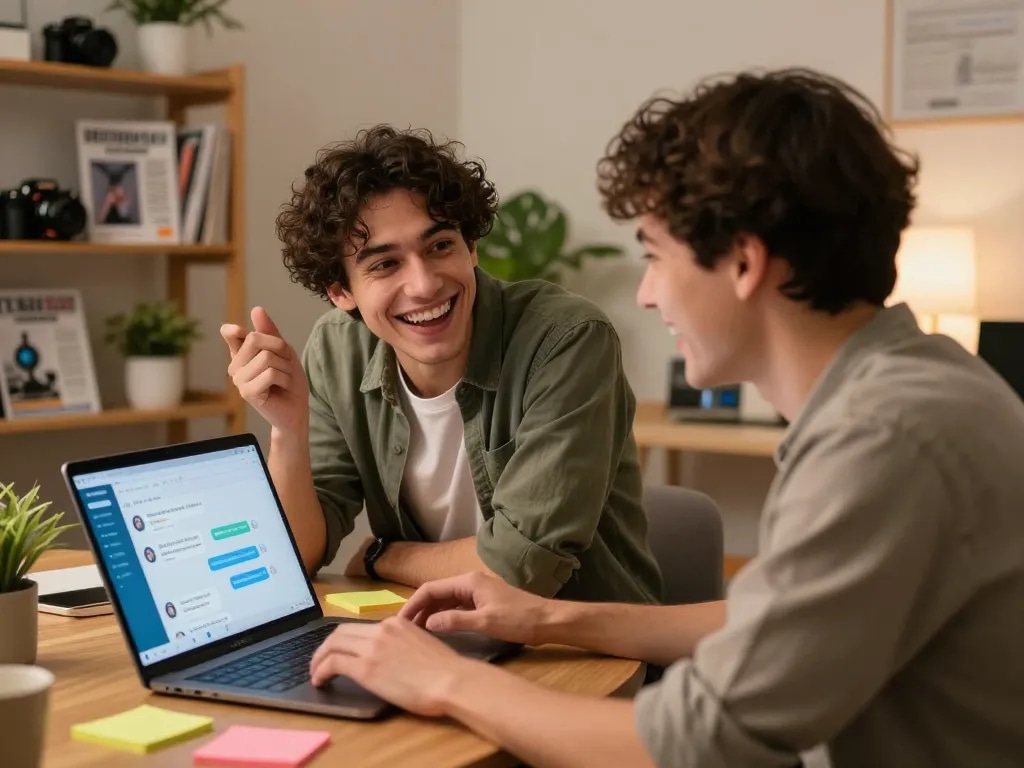 Interactive session showcasing ai nsfw chat engagement between users in a relaxed office setting.