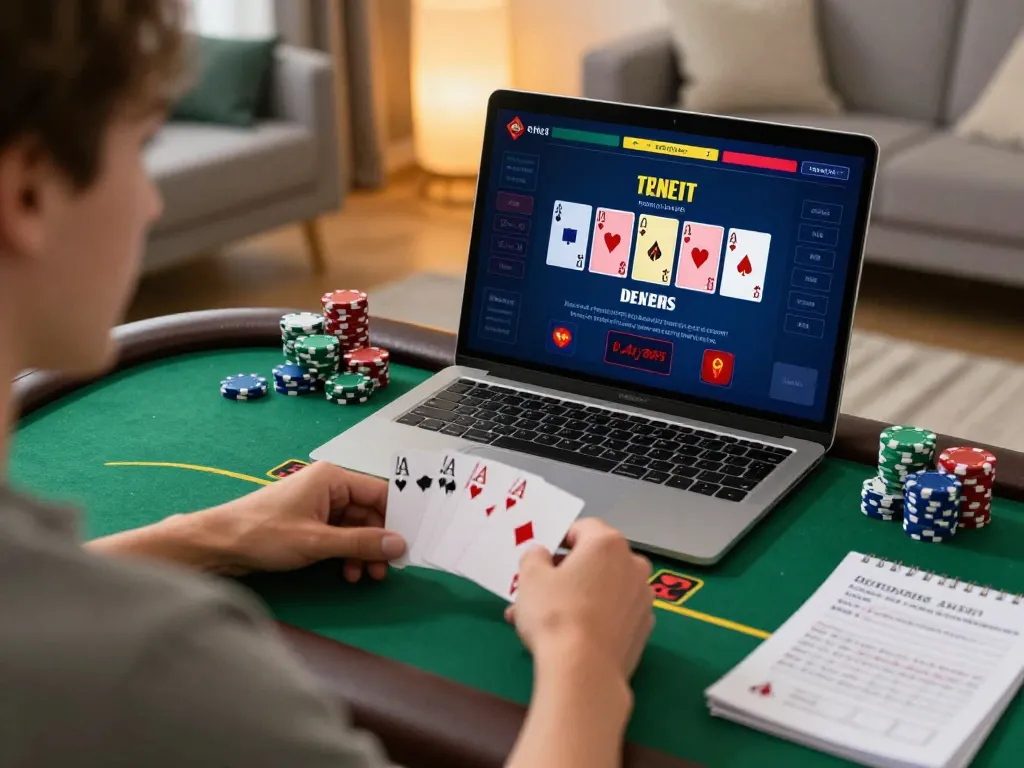 Player enjoying RR88 online blackjack with winning cards displayed on screen and strategy notes
