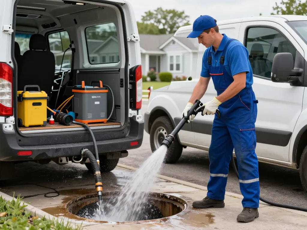 Rapid City sewer and drain cleaning activity with skilled plumber using advanced equipment during service.
