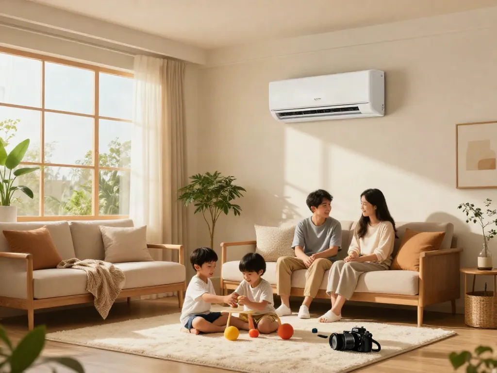 Family enjoying comfort with 18000 BTU mini split air conditioning in cozy living room