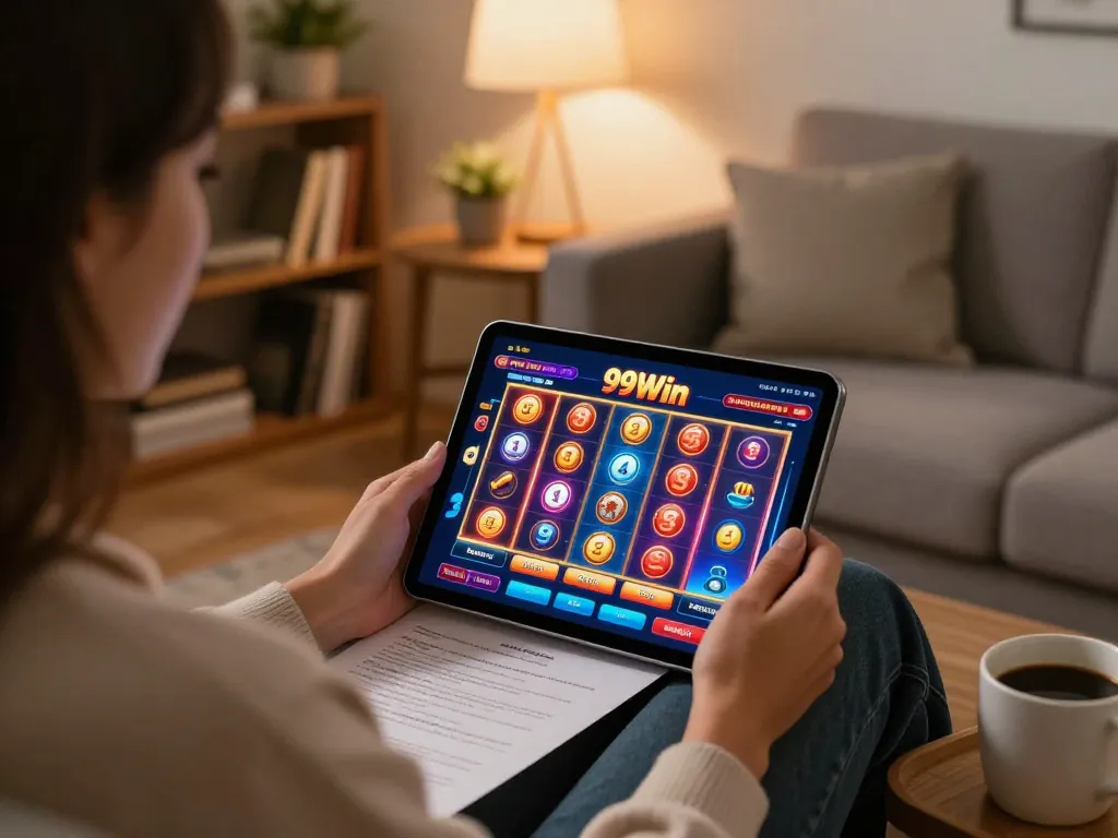 Playing 99Win on a tablet at home, showcasing engaging online gaming experience