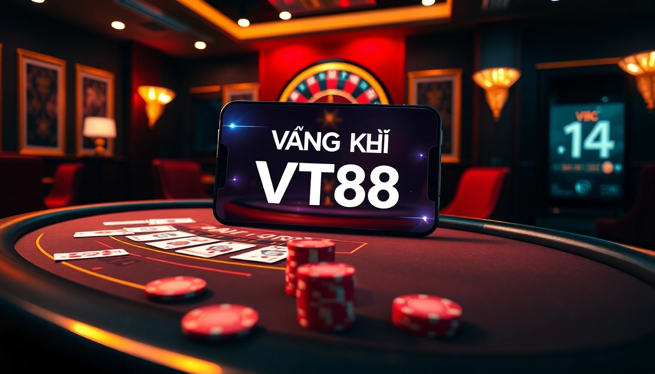 Register for VT88 in a luxurious casino setting with poker chips and roulette wheel.
