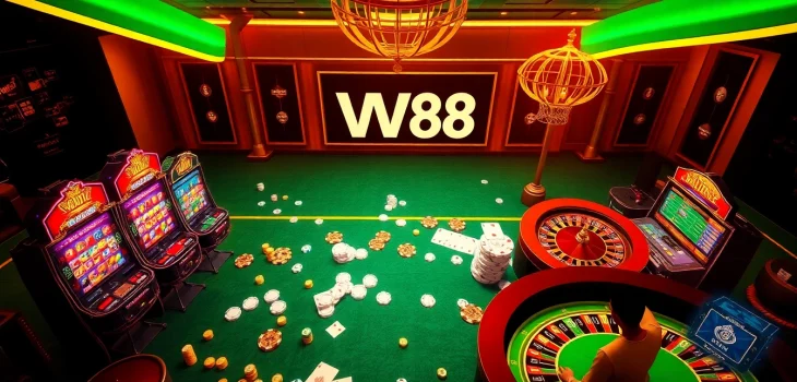 Experience unparalleled excitement at ww88 with vibrant slot machines and poker chips.