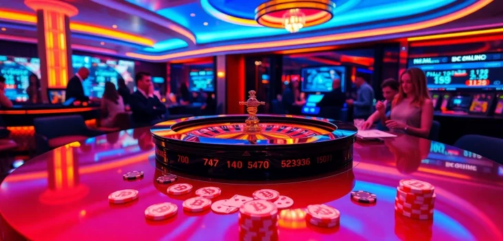 Exciting gameplay at crypto online casinos, highlighting poker action with Bitcoin chips.