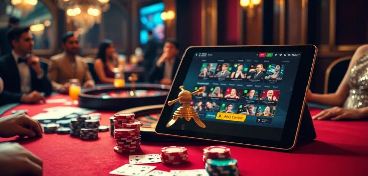 Experience excitement at NHÀ CÁI HBBET with luxurious casino elements, vibrant poker chips, and roulette.