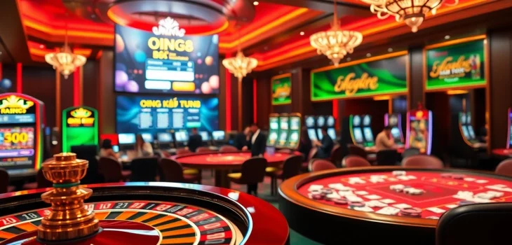 Engaging scene of casino activities highlighting ĐĂNG KÝ B8 with roulette wheel and players enjoying high-stakes games.